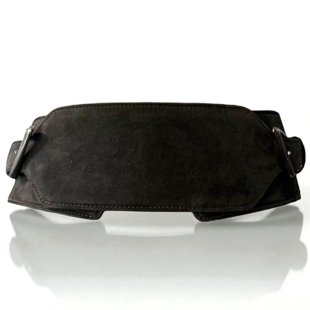Costume National Grey Double Buckle Wide Suede Belt Size 44